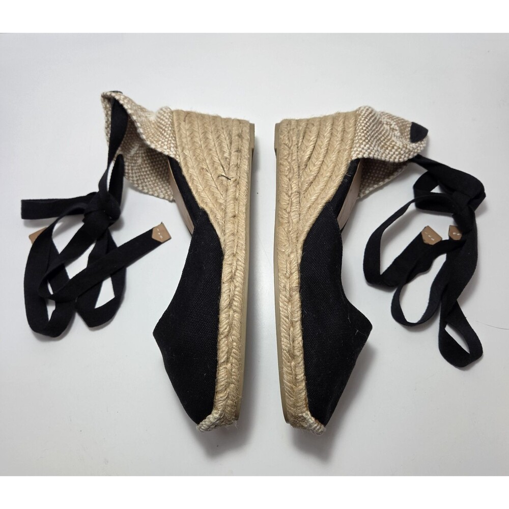 CASTAÑER Carina Black Canvas Wedge Lace Up Espadrilles NWOT Women's 7.5 (38)